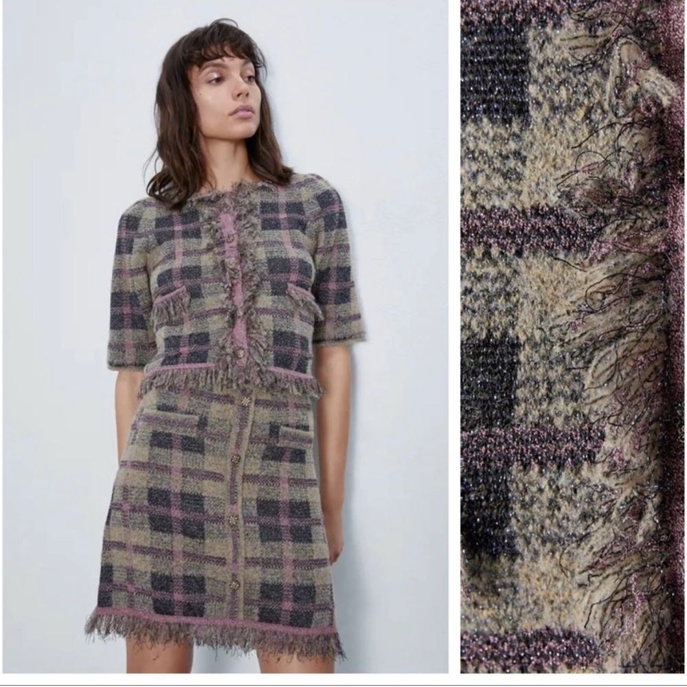 Zara Purple and Cream Sheath Midi Skirt with Peter Pan Collar